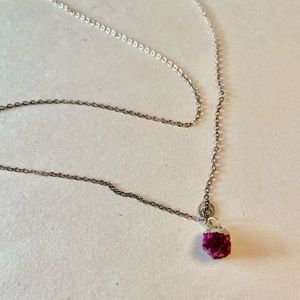 Natural rough ruby and sterling silver pendant with chain